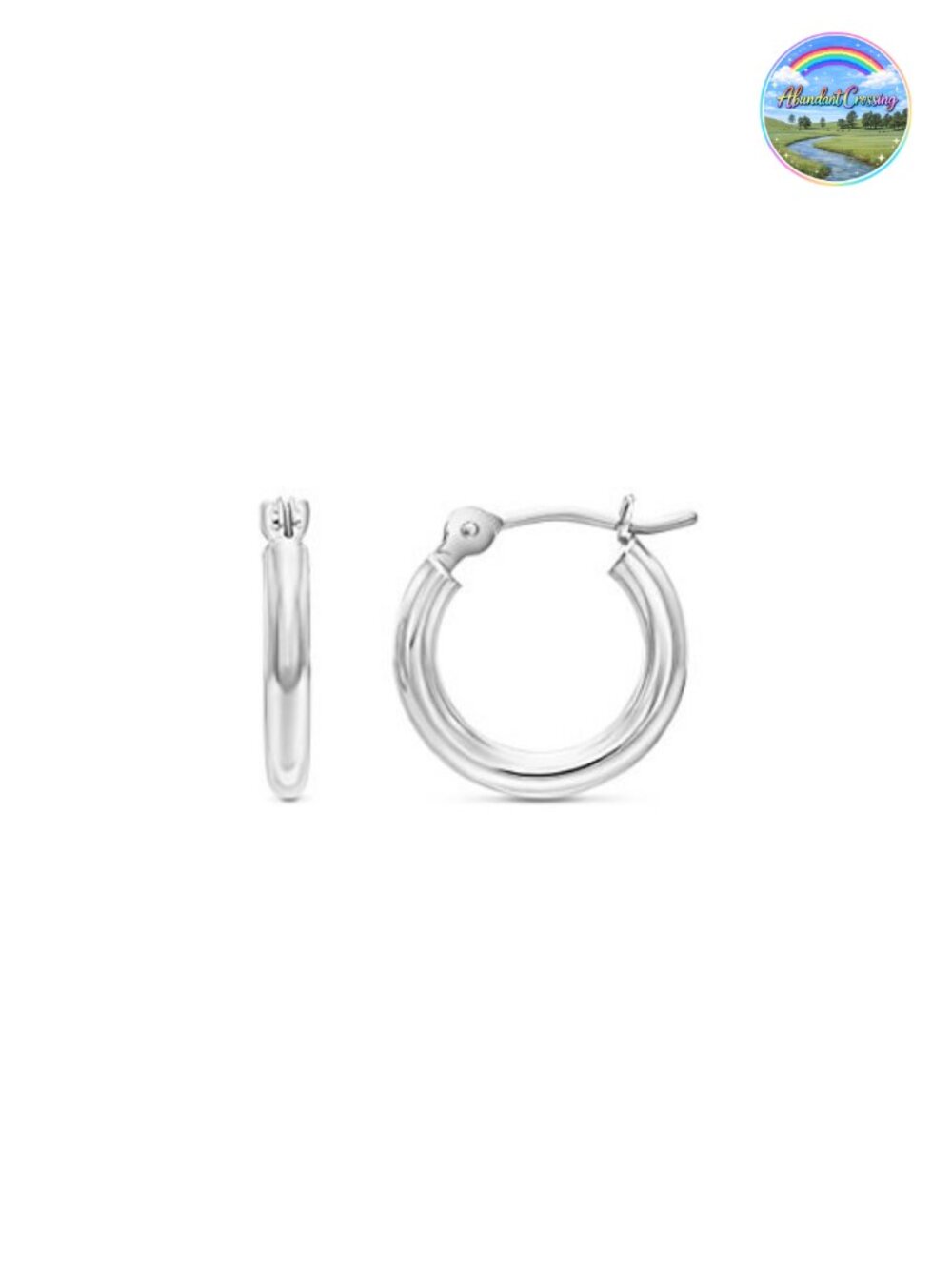 14k White Gold Round Hoop Earrings Click-Top Small